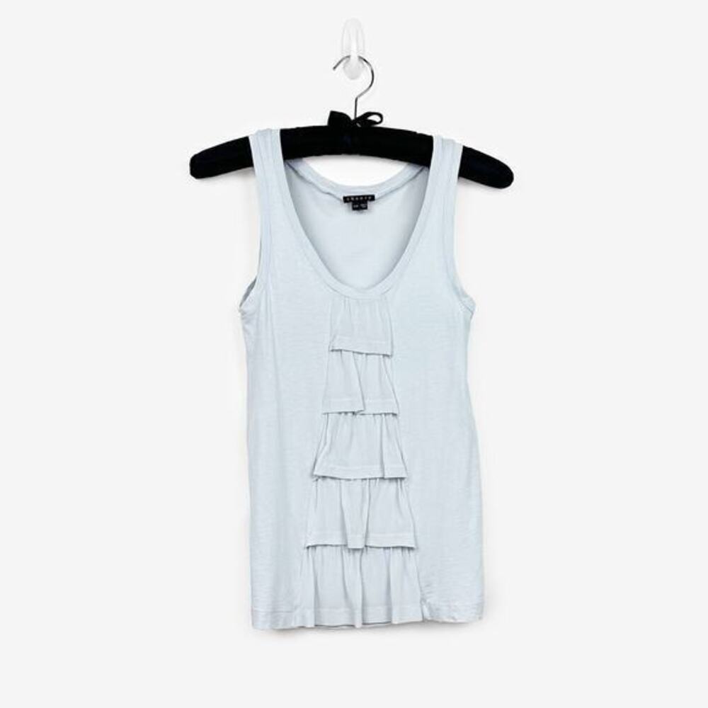 Theory Ruffle Front Tank Top Size S Blueish Gray Softcore‎ Clean Girl Summer